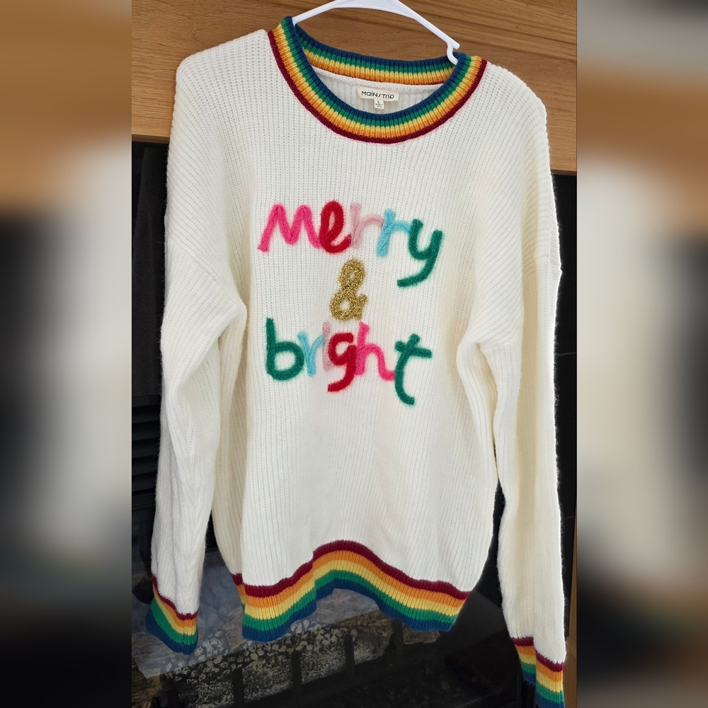 Colorful 'Merry & Bright' Women's Sweater Boutique Size Large